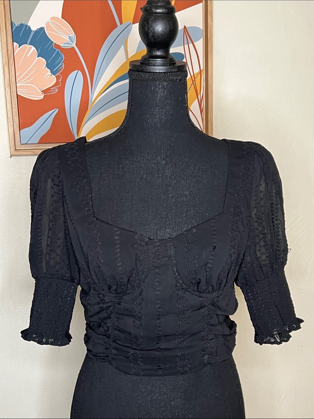 Tularosa Square Neck Puff Sleeve Corset Crop Top Size M